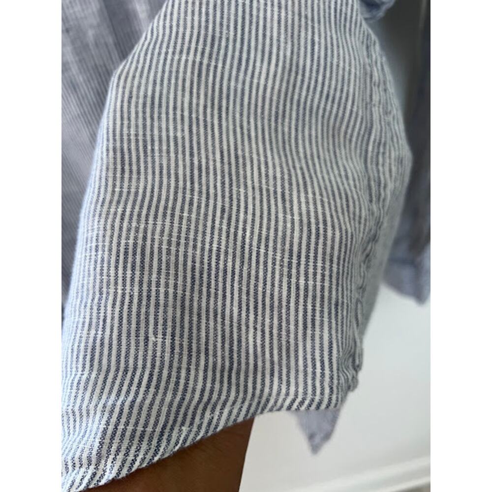 Quince 100% European Linen Long Sleeve Shirt M Blue Pinstripe Women's Top - Picture 5 of 8